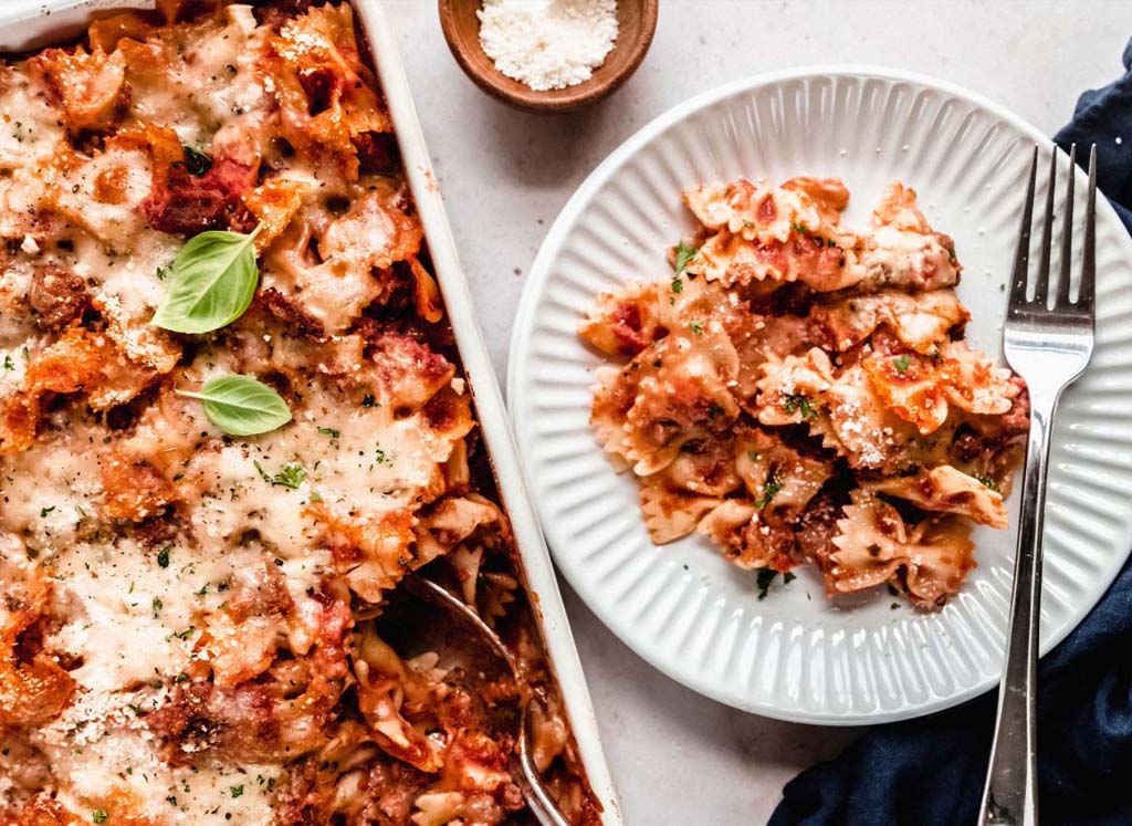 Baked Bruschetta Pasta with Sausage