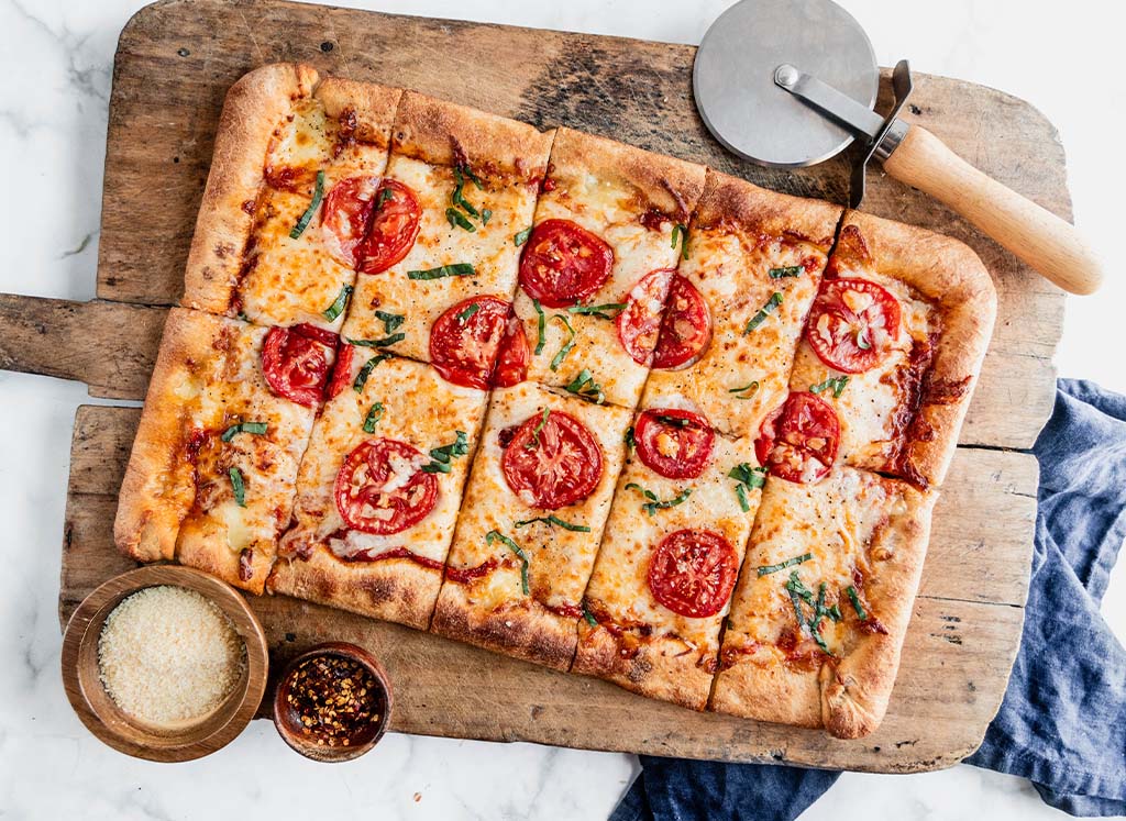 Tomato and Basil Stuffed Crust Pizza