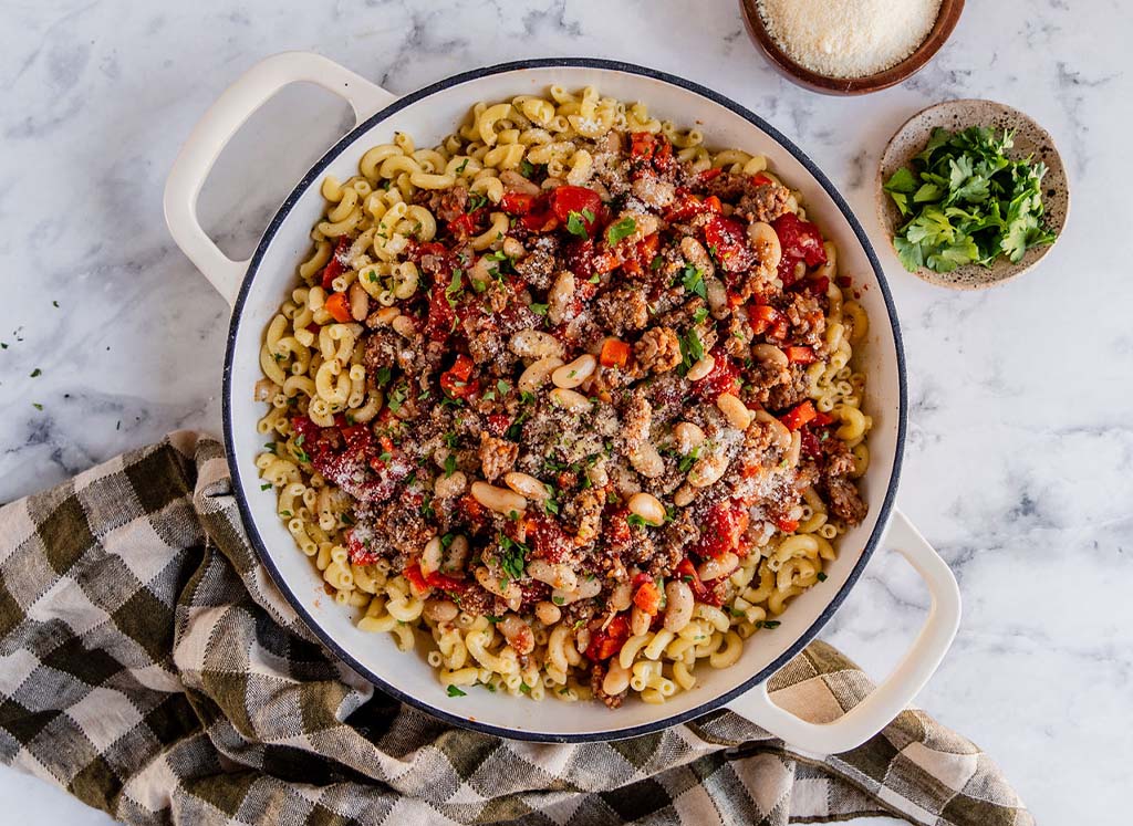 Pasta with White Beans, Sausage & Tomatoes